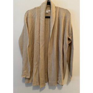 Liz Claiborne Open Front Cardigan Sweater Beige Metallic Threads XL